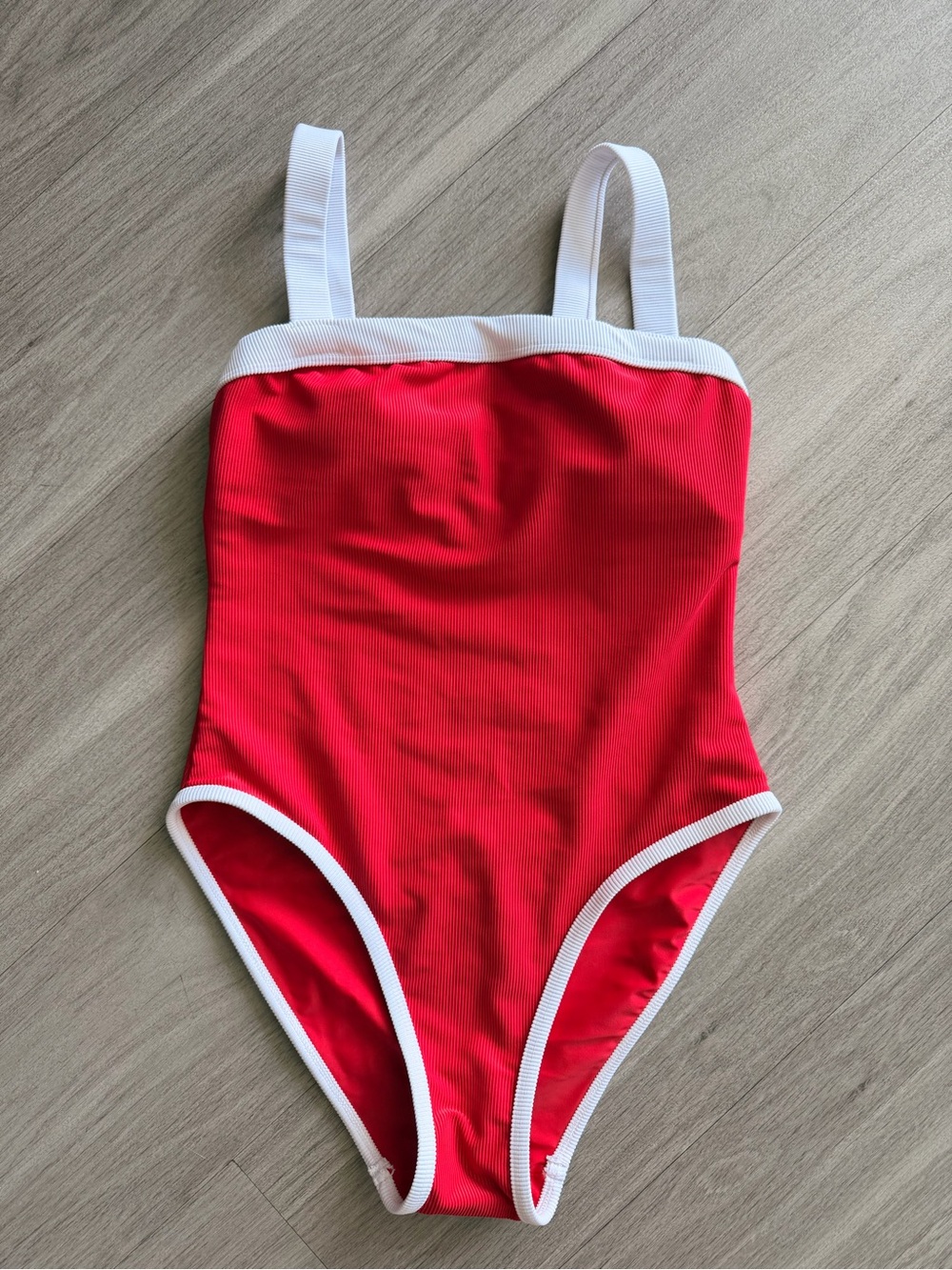 LainSnow Red One-Piece Swimsuit with White Trim Straps